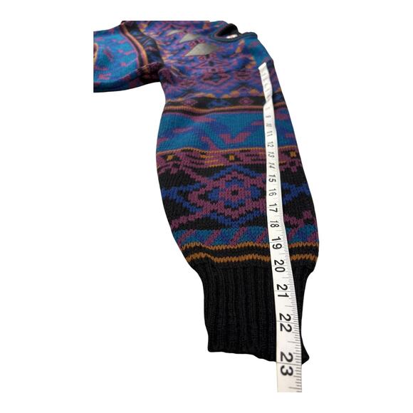 Vintage Campus Men's Diamond Geometric Leather Trim Sweater Size L Retro - Picture 7 of 13